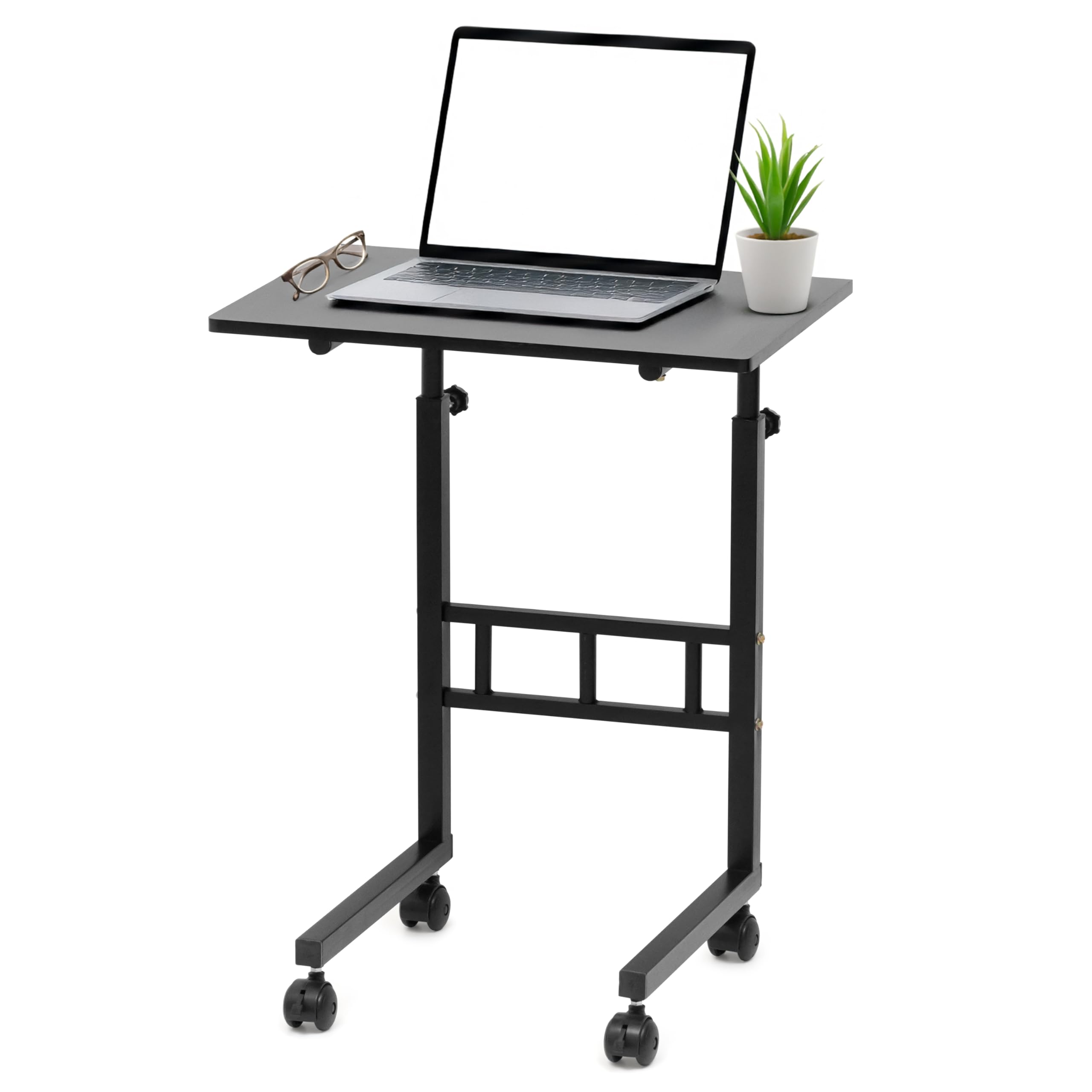 Livzing Height Adjustable Utility Tables for Computer & Laptop-Engineered Wooden Table with Locking Wheels-Multipurpose Study Desk-Strong & Movable Desk for Work at Home-Sit and Stand Desks-Black