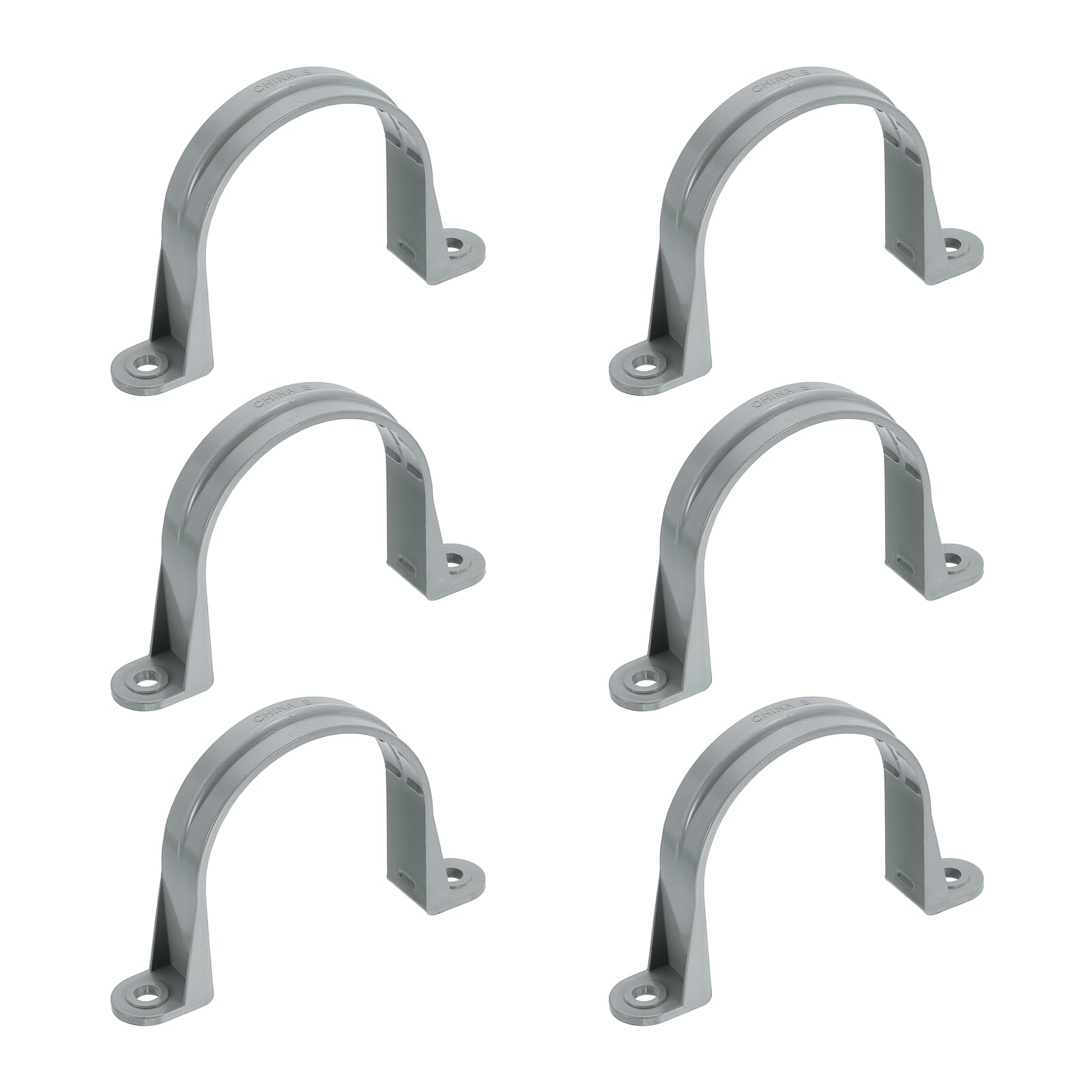 sourcing map 3 Inch PVC Pipe Straps, 6Pcs Plastic Conduit Clamps Double Hole U Shaped Strap Clamp with Anti-Slip Ribs for Pipe Tube Cable Fixing (Gray)