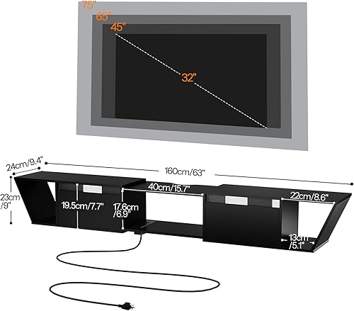 Miniatura 2 de HOOBRO Soporte flotante para TV con toma de corriente, centro de entretenimiento flotante de 63 pulgadas con luz LED, estante moderno de madera para