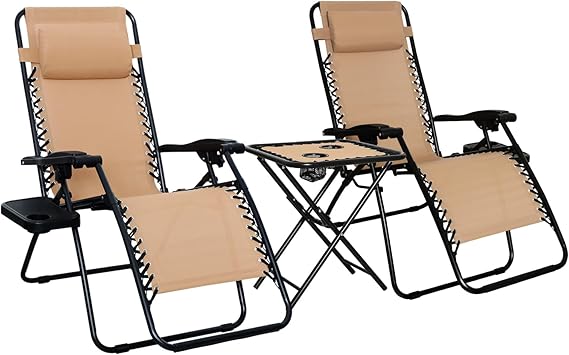 Weather-Resistant Outdoor Adjustable Folding Reclining Lounge Chairs - 2 Set