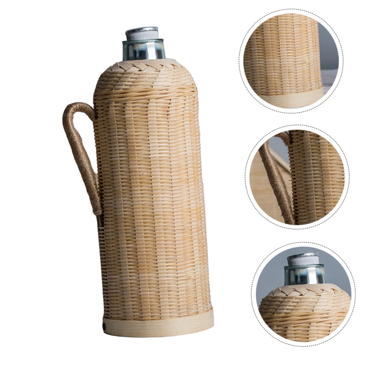 Ciieeo Botella Térmica de Bambú Tejida a Mano, 2l, Vidrio | Estilo Retro, Acabado Fino y Práctico, Uso en Casa u Oficina, Ideal para Aficionados al Té