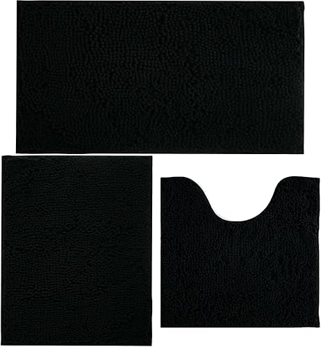 Alfombras de Baño Tapete de Baño de Chenilla Juego de 3 Piezas, Súper Absorbente, Respaldo Antideslizante de PVC Resistente, Tapetes de baño para
