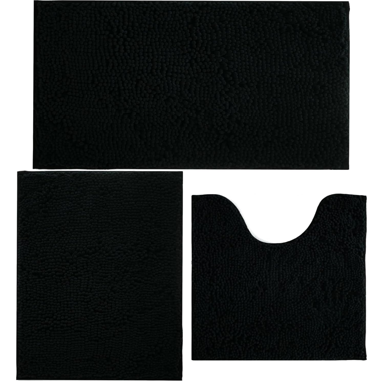 AINAHYVA Bathroom Rugs Chenille Bath mat 3 Piece Set, Super Absorbent, Strong PVC Non Slip Backing, Bath mats for Bathroom, Plush Shaggy, Thick,
