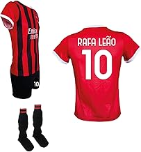 Generico Completo Calcio Rafa Leao 10 M i l a n, Maglia e Pantaloncini con Calzettoni, Rosso e Nero Taglie da Bambino Ragazzo