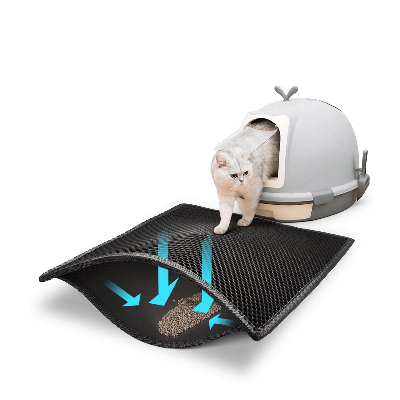 Pieviev Black Cat Litter Mat Litter Tray Mat Of Large Size Double Layer Honeycomb Large Holes Design Eva Material Non-Bpa, Soft On Paws And Washable (61X38cm )
