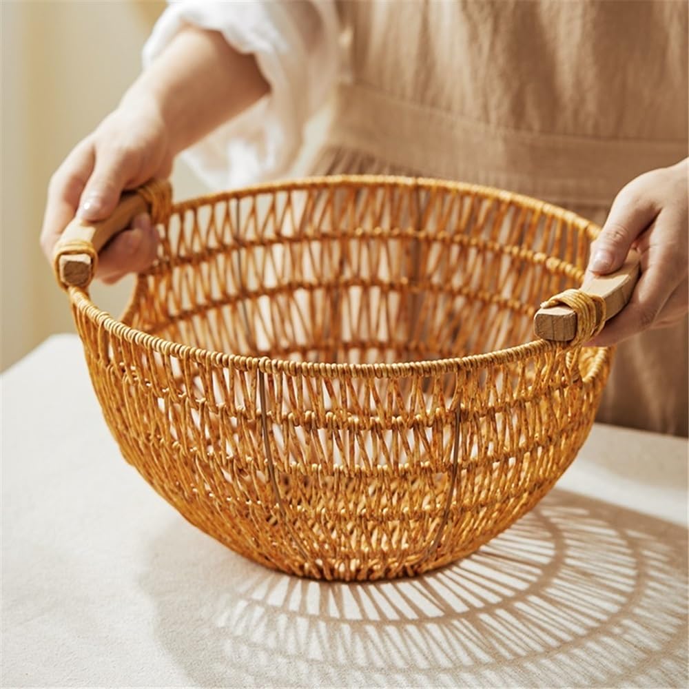 Cesti di frutta Cestino di frutta in rattan con manici, cestino rotondo intrecciato for servire cibo, decorativo for la casa