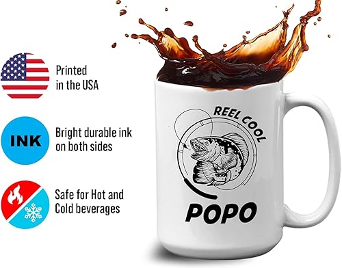Miniatura 4 de Taza de café para abuelo de 15 onzas, color blanco, carrete de popo, abuelo, cumpleaños, pescador, pescador, pesca nacida a pescar río