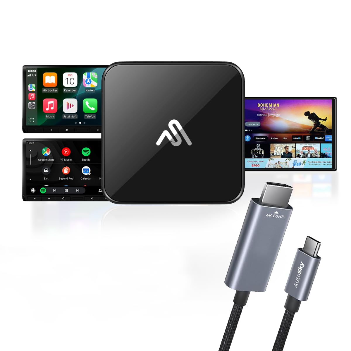 AutoSky CarPlay TV Adapter + HDMI Cable Combo – Stream Apps, Movies, Music & GPS Navigati…