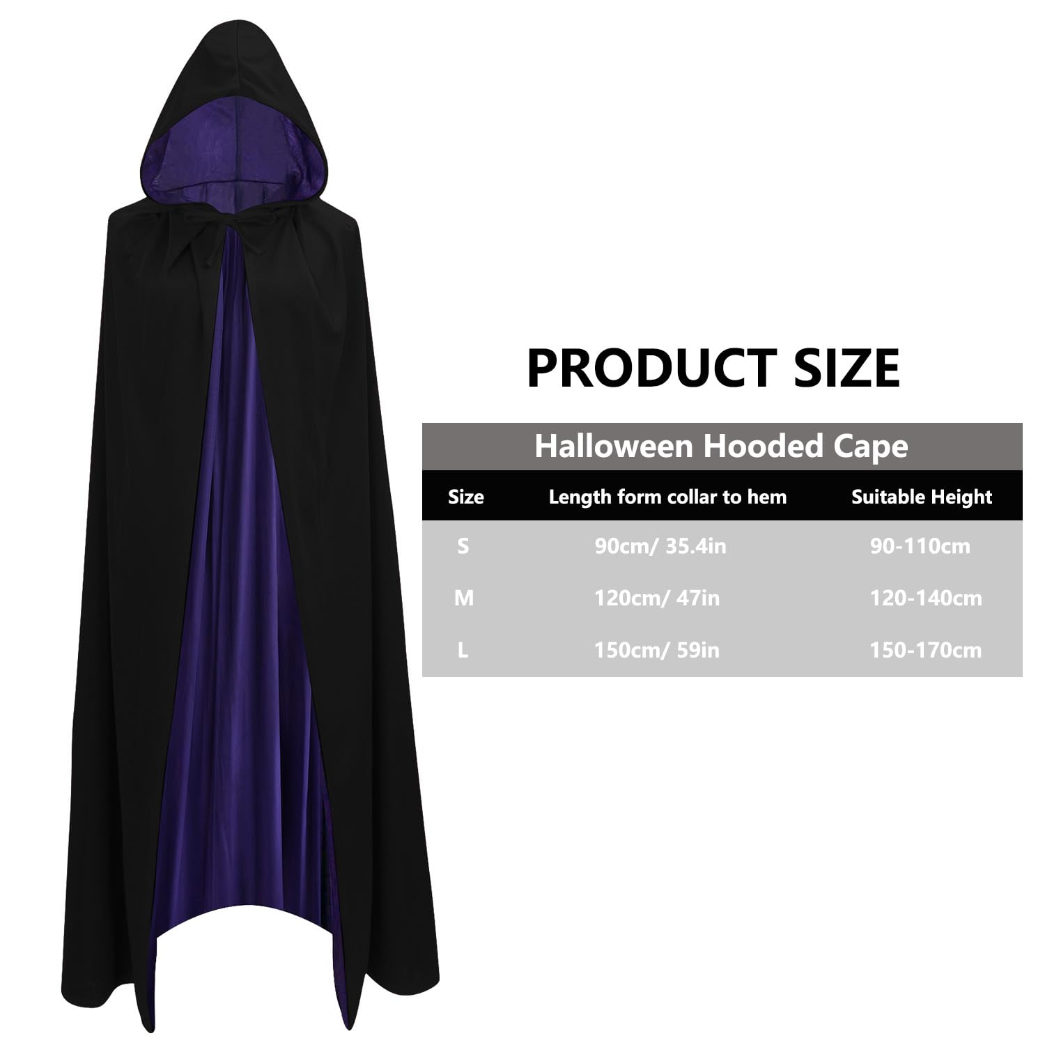 Ynaice Black & Purple Hooded Cape Halloween Christmas Cloak Fancy Dress Vampire Witch Wizard Role Play Cosplay Accessories Halloween Costumes - Image 4