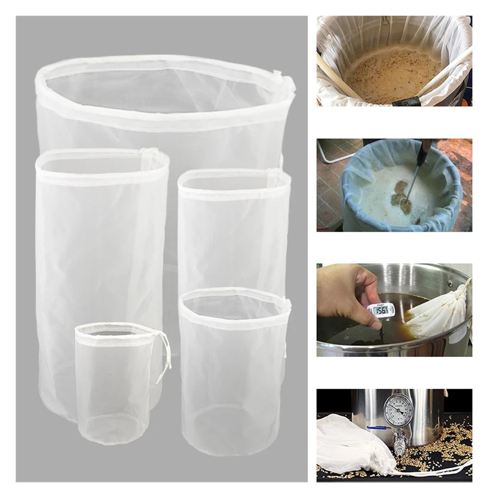 Home brewing Sacchetto filtrante for birra da 120 maglie con coulisse, cilindro filtrante for birra, vino, birra fatta in casa, riutilizzabile, filtro a maglie fini in nylon Accessori per il vino(23x4