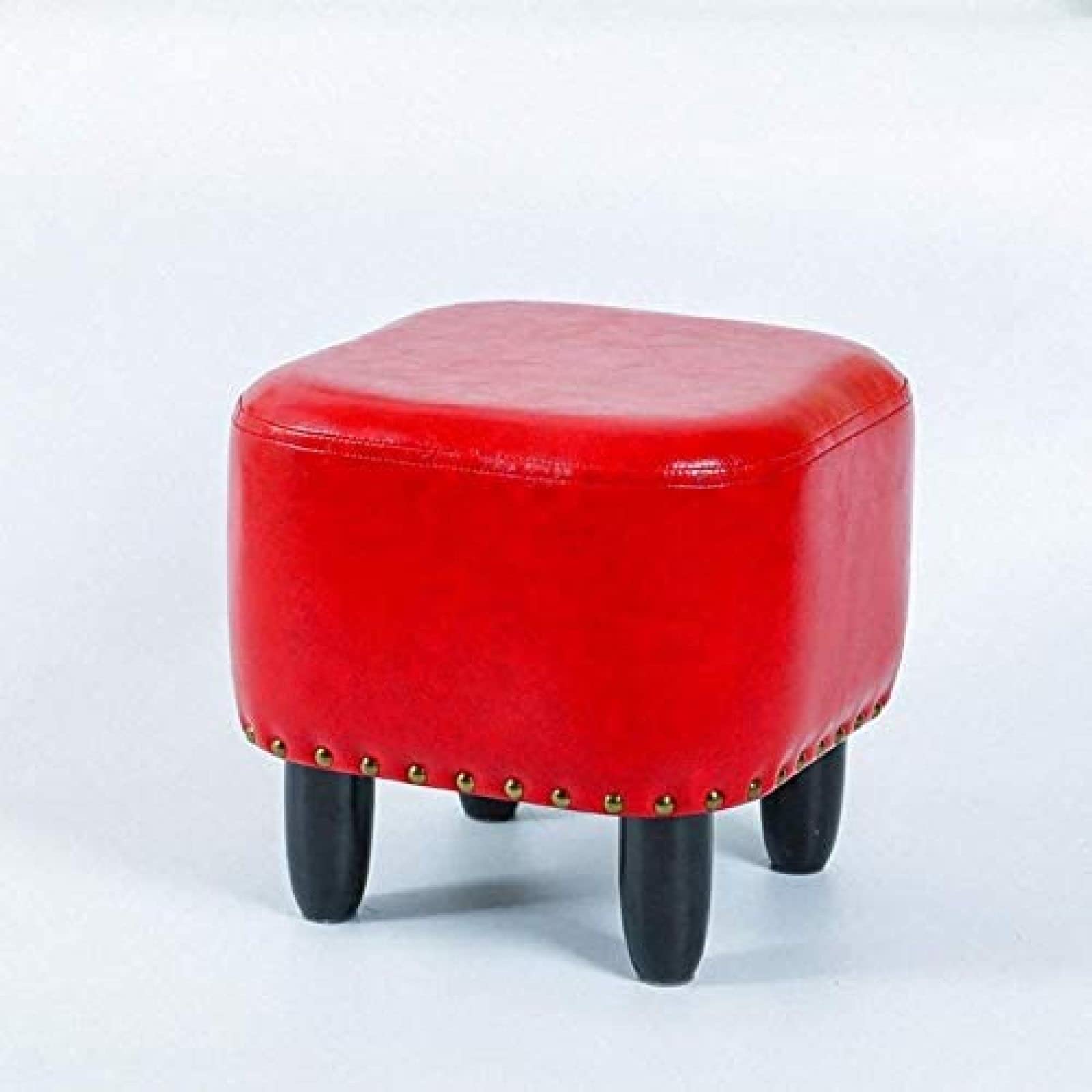 Repose-pieds en cuir synthétique : pouf carré rembourré rouge et confortable