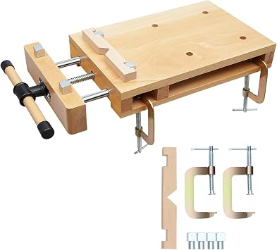 Woodworking Vise, Hard Wood Vise for Workbench, Portable Wood Bench Vises Kit with G-shape Fixing Clips, 4 Limit Blocks and Quick-Release Handle, Work Benches for Garage Studios