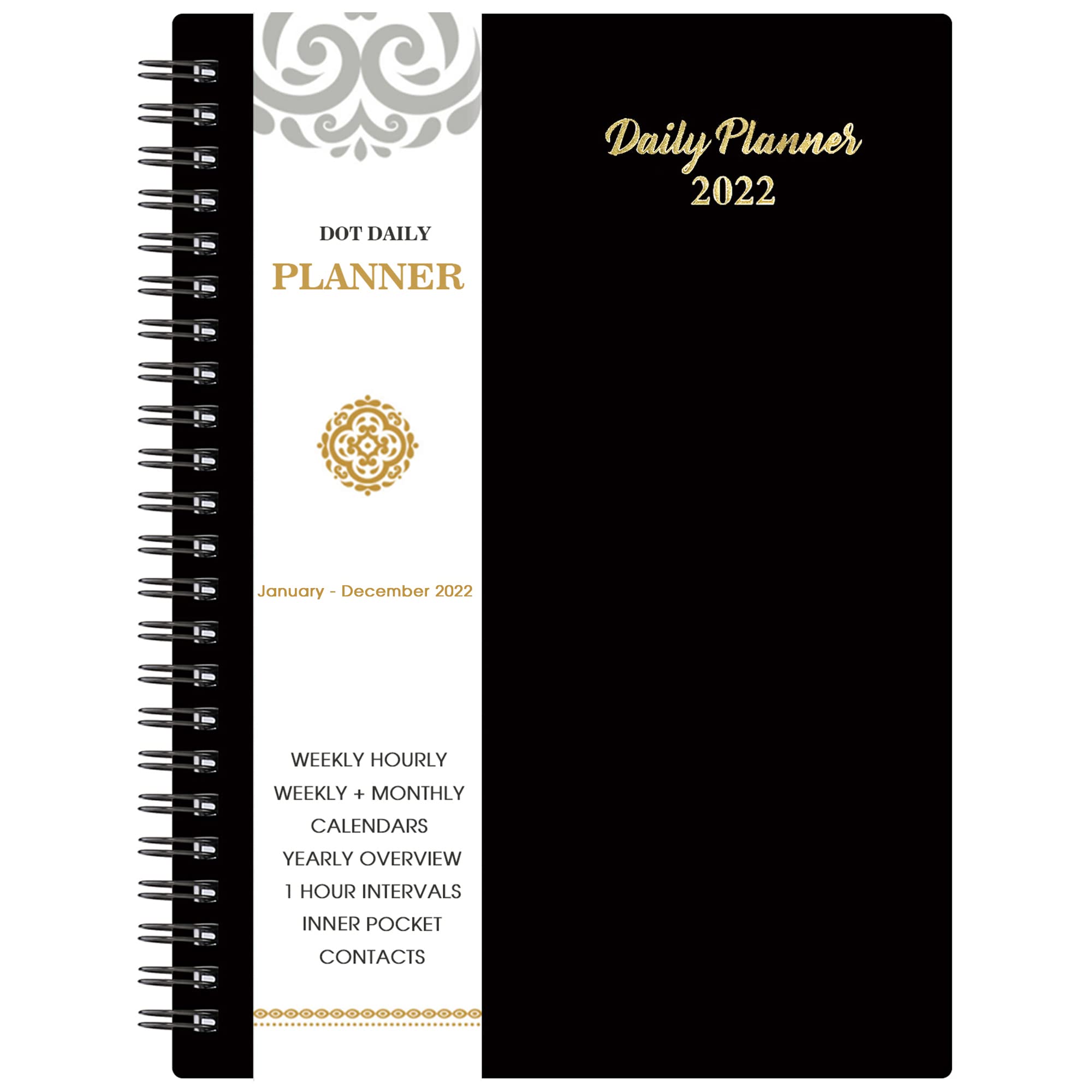 2022 Planner - 2022 Weekly & Monthly Planner, 6.3" x 8.4", January 2022 Through December 2022, Tabs, Double-Side Pocket - Black