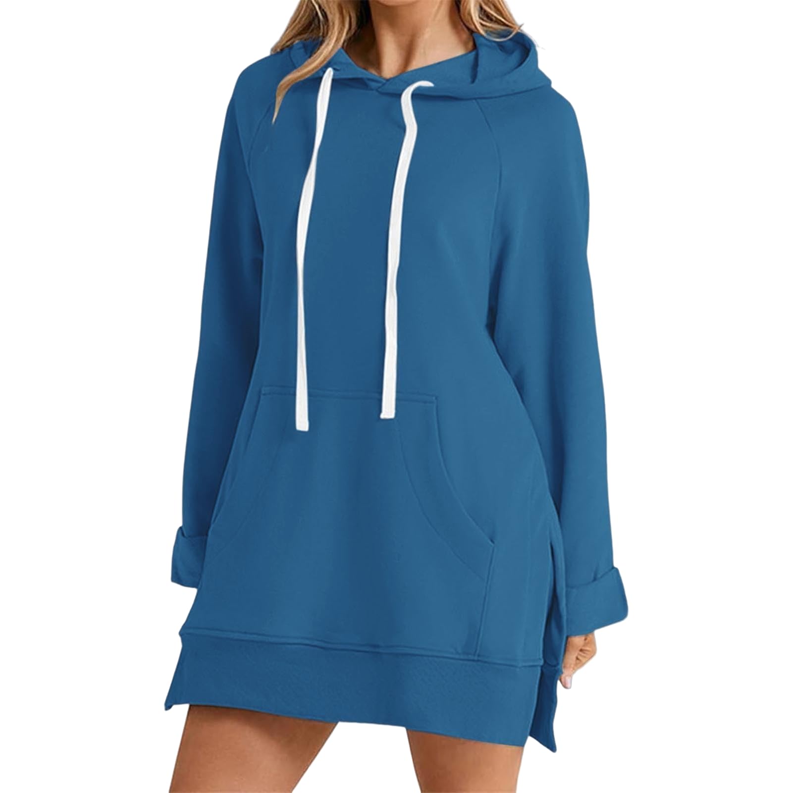 The Warmy Robe à capuche surdimensionnée pour femme, pull décontracté à manches longues et ourlet fendu, blanc, M