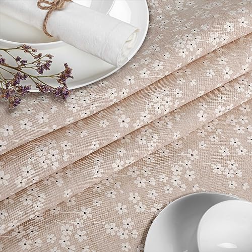 Nappe de table beige motif violons 100x140 cm lavable en coton-polyester