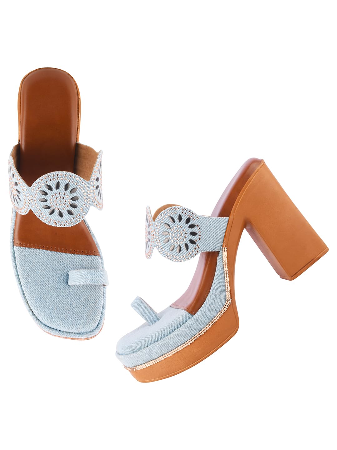 TRYME Trendy Block Heel Sandal Embellished Stones & Denim Platform Party Heels For Womens & Girls (B0D41H44JZ) Amazon Price History, Amazon Price Tracker