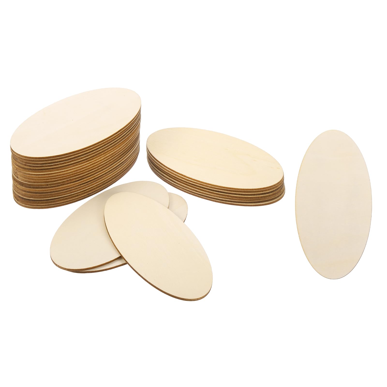 PATIKIL 120x60x2mm Wood Pieces, 30 Pack Unfinished Oval Wood Shapes Blank Wooden Cutouts Ornaments Natural for Christmas Party Craft Project