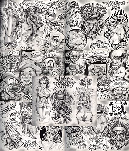 Boog From The Streets With Love Gangsta Style Tattoo Flash 7 Sheet Set 11x14" O, Great Tattoo Shop Investment For Display, Lowrider Artwork