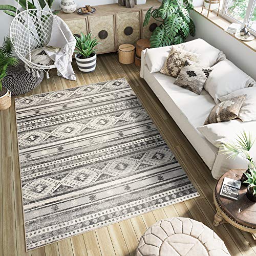 Tapiso Ethno Alfombra de Salon Sala de Estar Diseño Moderno Negro Cre