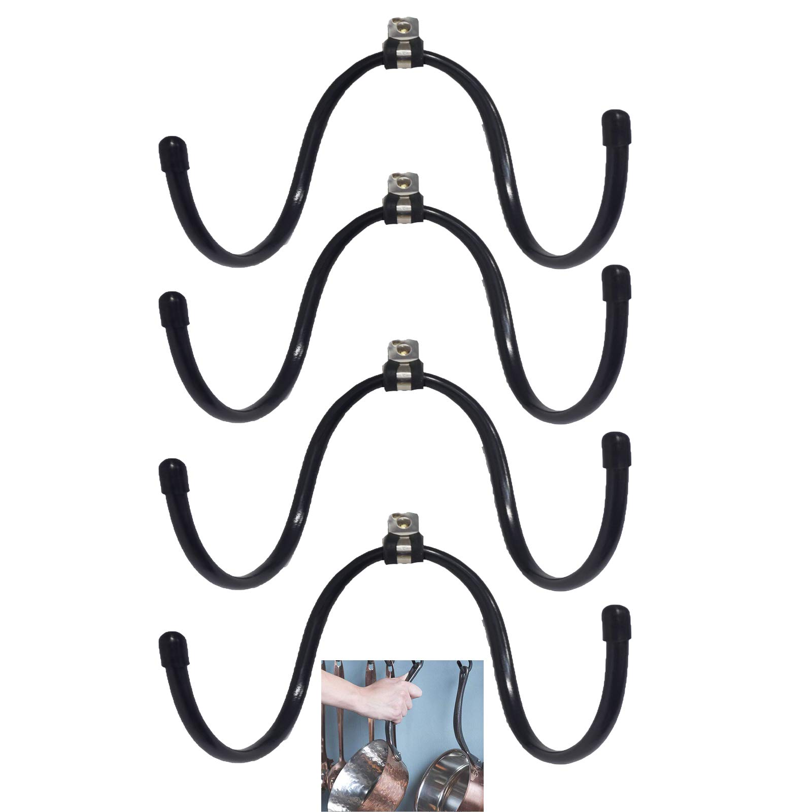 Adjustable Wrought Iron Wall Hook,Wall mounted pots and pans rack, Kitchen Cookware Hanging Organizer Hooks, Kitchen storage pot holder pot rack. Rolling pin Rack, W-type Flexible hook — 4/PK