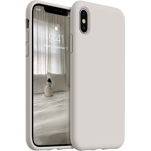 AOTESIER Compatible with iPhone X Phone Case and iPhone Xs Case 5.8 inch,Silky Touch Premium Soft Liquid Silicone Rubber Anti-Fingerprint Full-Body Protective Flexible Bumper Case, Stone