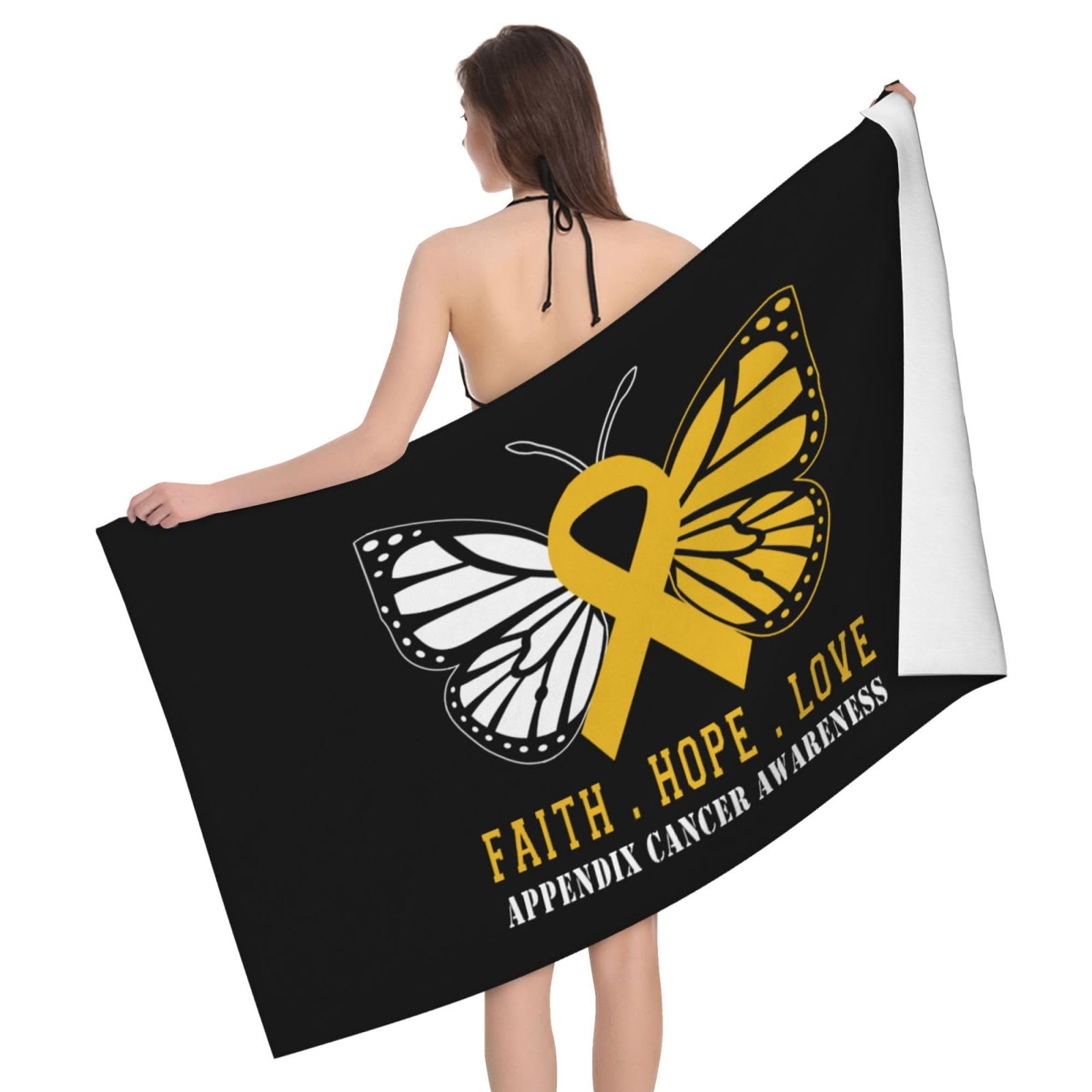 HLBSDM Microfiber Butterfly Appendix Cancer Awareness Beach Towel Quick Dry Soft Sand Free Beach Towels for Pool Swim Beach Lightweight Thin Towels