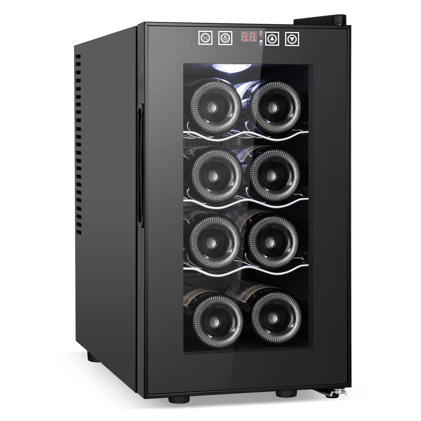 Velieta 8 Bottles Wine Cooler Refrigerator, Small Wine Fridge, Mini Wine Fridge Countertop With Glass Door Wine Cellars For Red Wine, Champagne, Dry White Wine, Sparkling Wines | Fridge.com