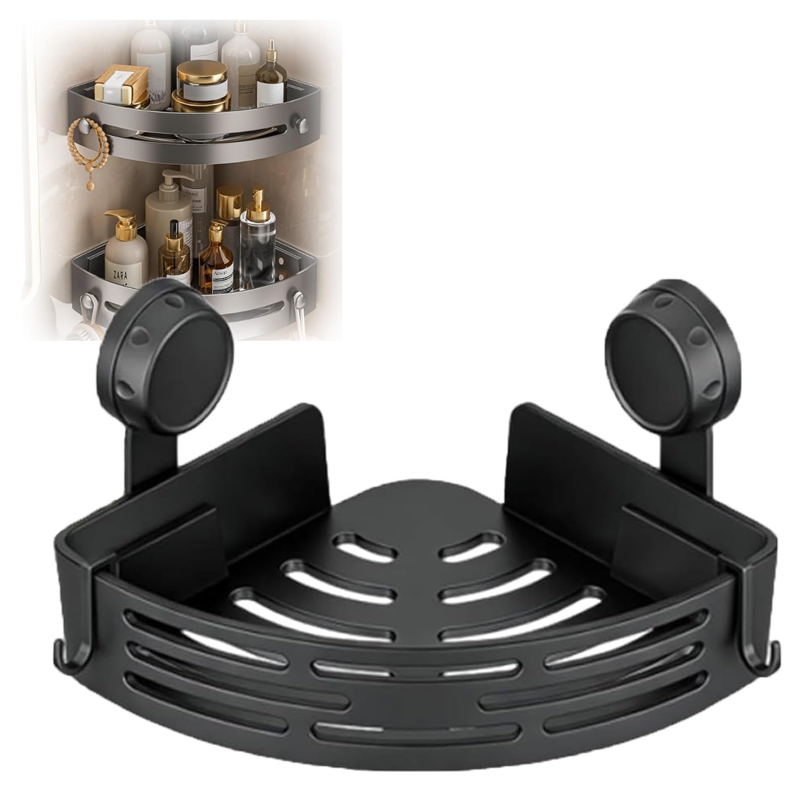 anwhist No-Drill Bathroom Corner Shelf Suction Cup Corner Shower Shelf Shower Caddy Suctions Cup Storage Rack Rustproof Organizer