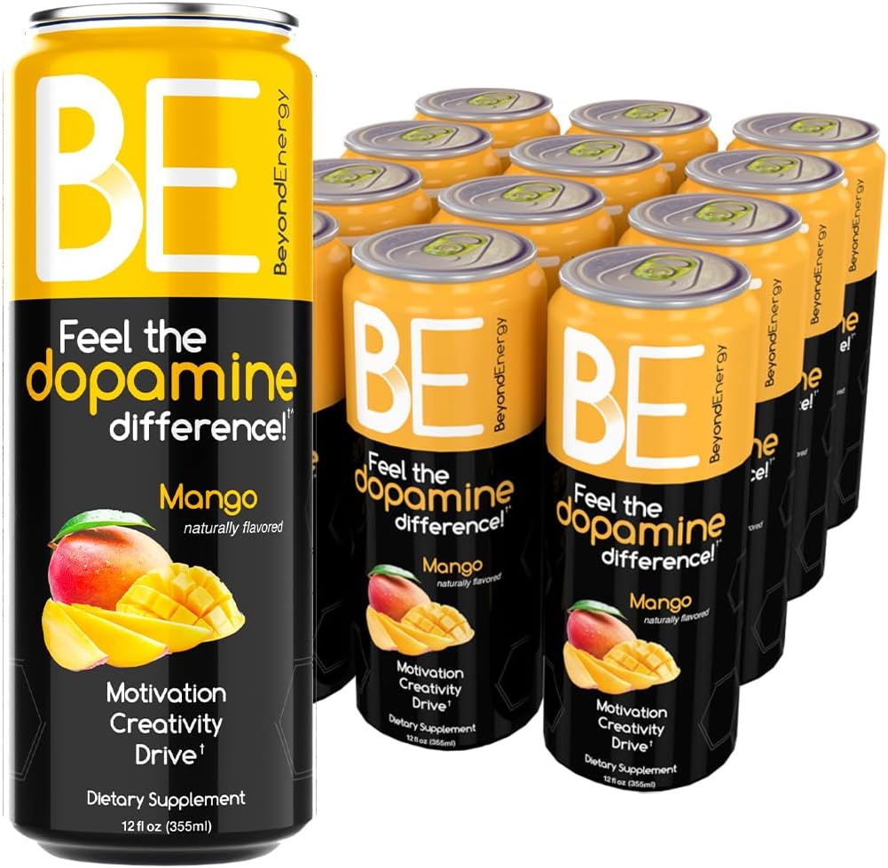 12 Pack - Mango Herbal Energy Drink, Naturally Sourced L-Dopa with Mucuna Pruriens, Aminos, Antioxidants, 200mg Caffeine - (Mango)