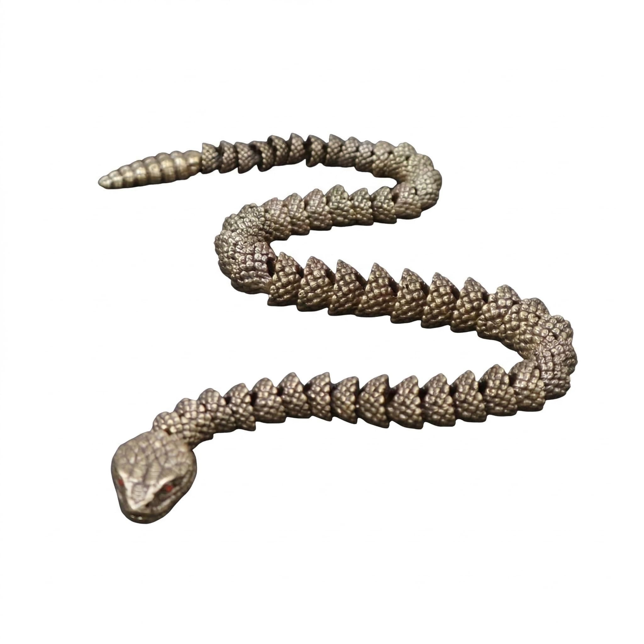 Snake Antique Decor, 31cm Retro Brass Animal Figurines Realistic 3D Articulated Rattlesnake, Flexible Serpent Snake Toy Accessories for Office Desktop Tea Pet Home Shelf Statue Gift