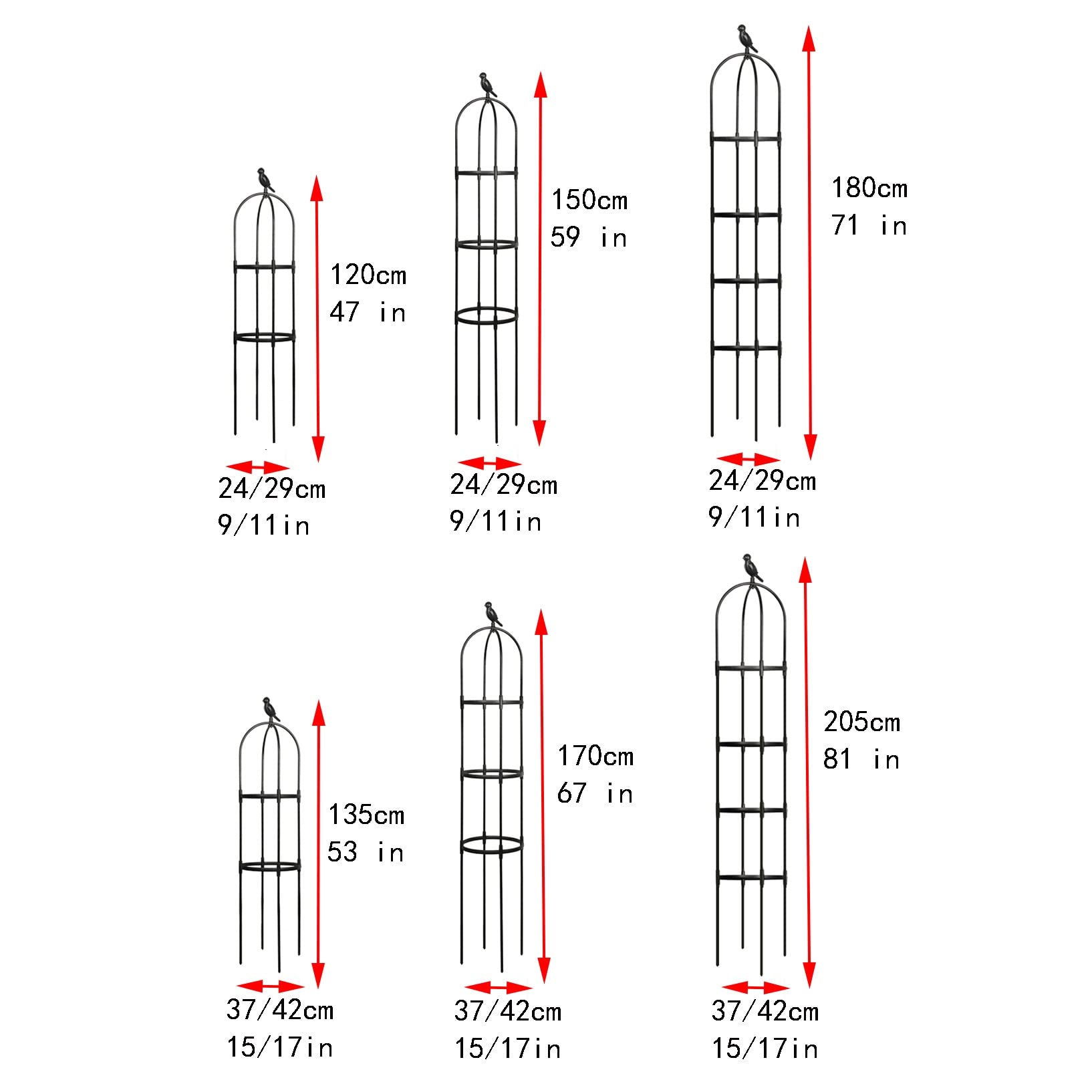 Obelisk Wieżowy, Krata Ogrodowa, Paliki Do Podtrzymywania Roślin, Klatka Na Pomidory, Pierścień Podtrzymujący, Metalowe Kraty Do Pnączy I Stojaki Na Kwiaty, Dek,White-D24xH180cm(D9xH71in)