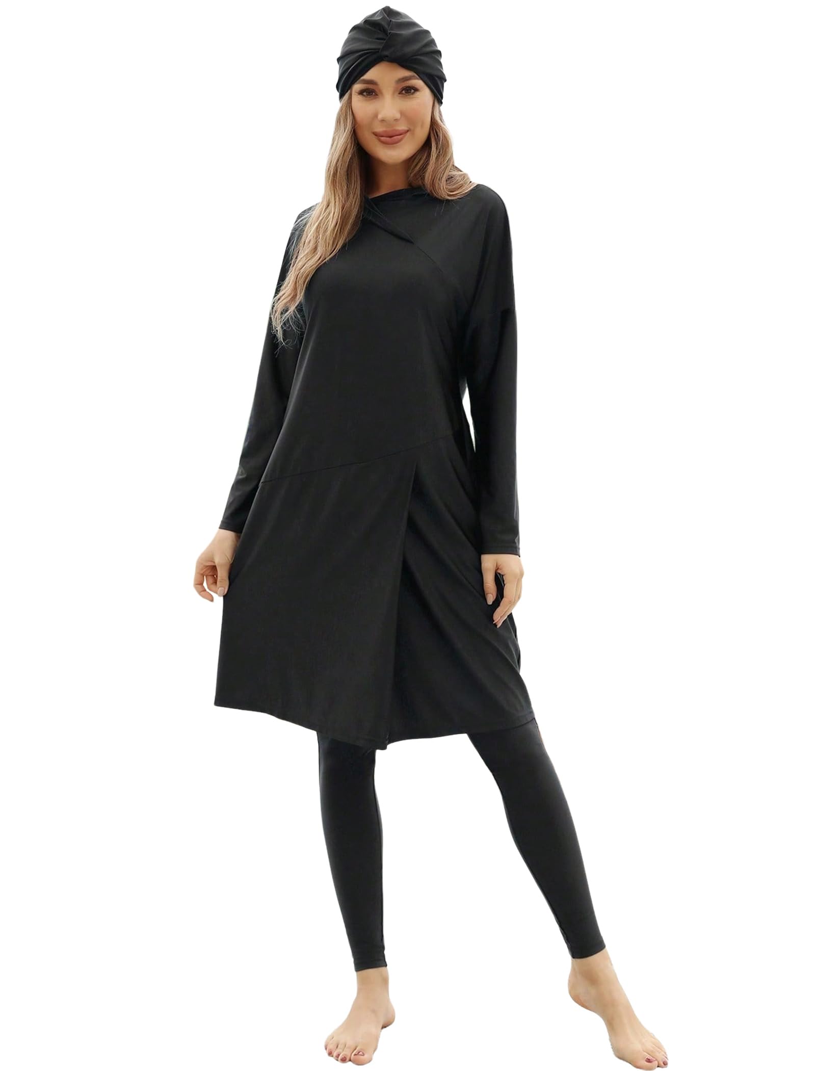 Photo 1 of OBEEII Women Muslim Swimwear Burkini Rash Guard Long Sleeve Full Cover Hijab Swimsuit Summer Beachwear Sun Protection UPF 50+ Islamic Modest Surfing Bathing Suit Wetsuit Black XX-Large