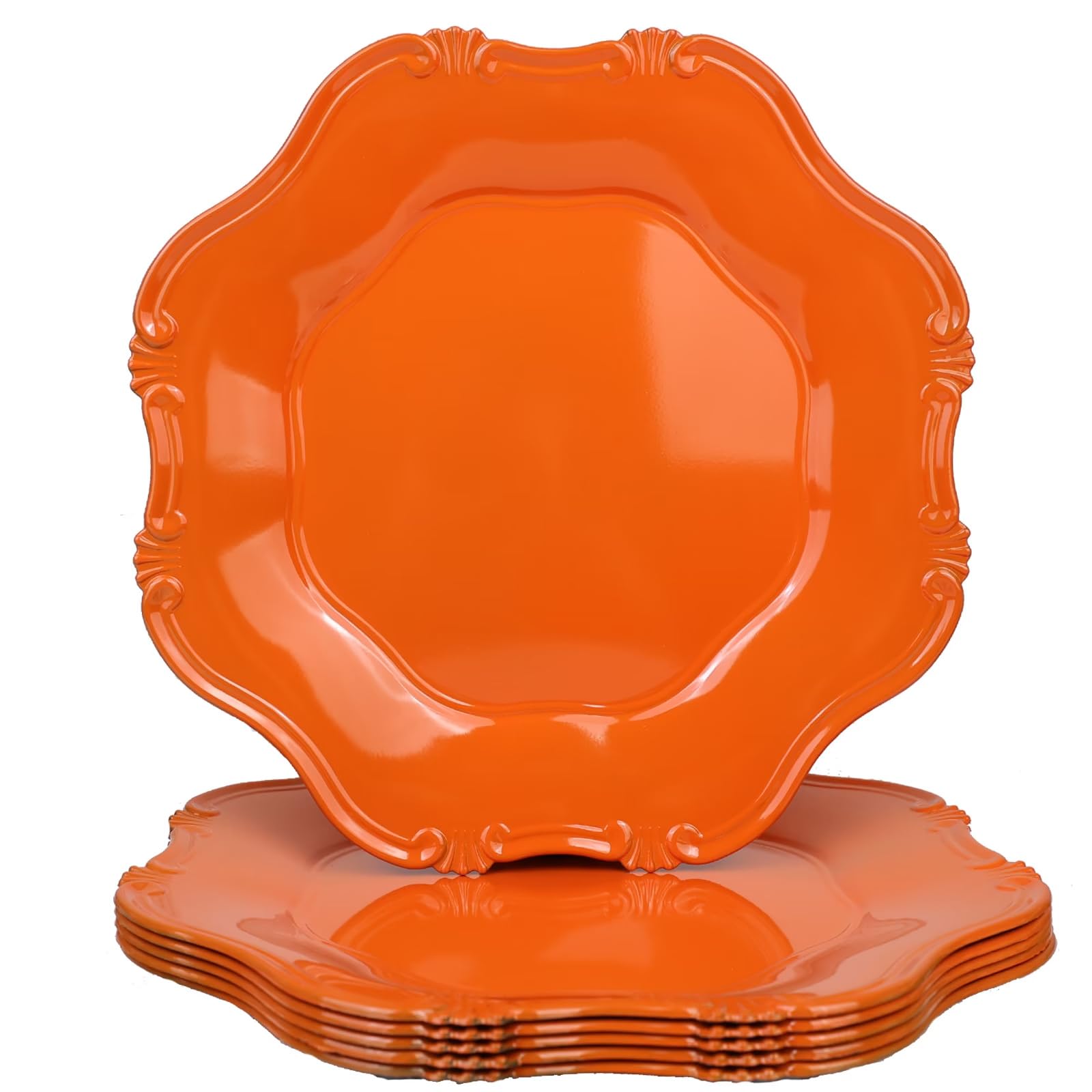 LeemxiinyOrange Charger Plates Set of 6, Decorative Table Plastic Chargers for Dinner Plates, Service Plate for Party, Wedding, Thanksgiving, Christmas, JX11O
