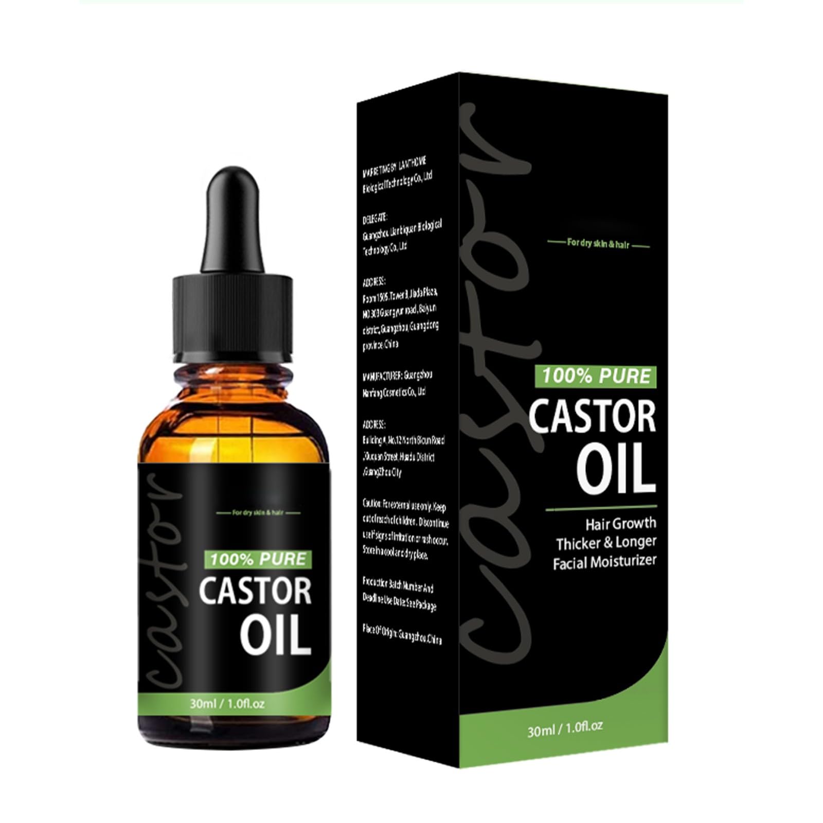 Hocossy Aceite de ricino para el cabello, 30 ml de aceite para el tratamiento de la caída del cabello, aceite de masaje hidratante para el cabello de las pestañas, la cara, las uñas, el cuerpo