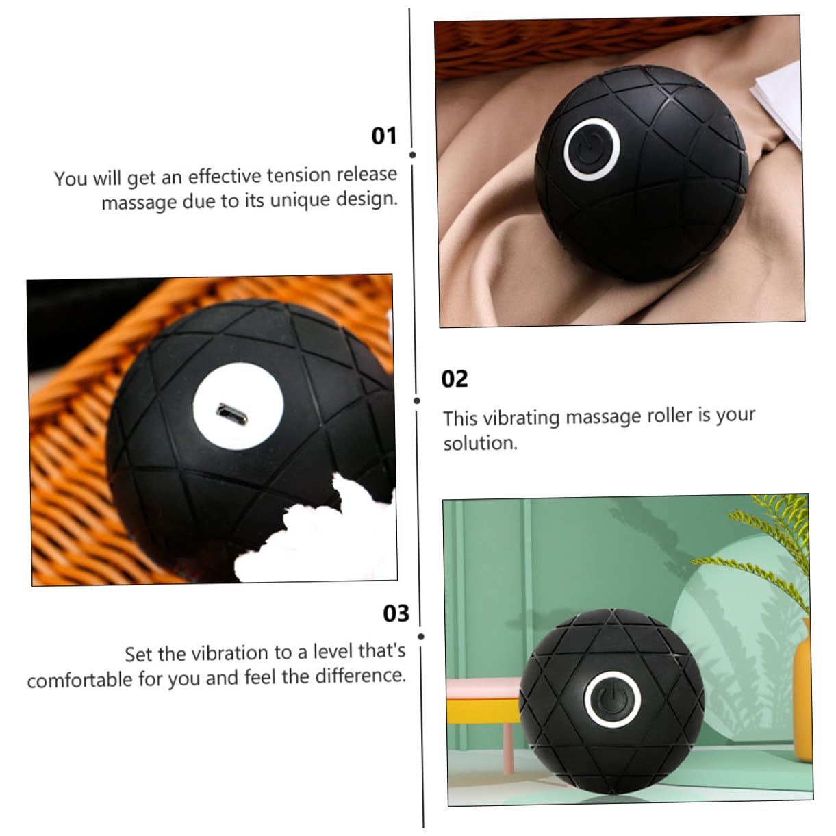 VILLCASE Bola de Masaje Vibratoria Eléctrica 3D de ABS, para Liberación Puntos, Pies y Brazos, Yoga Fitness