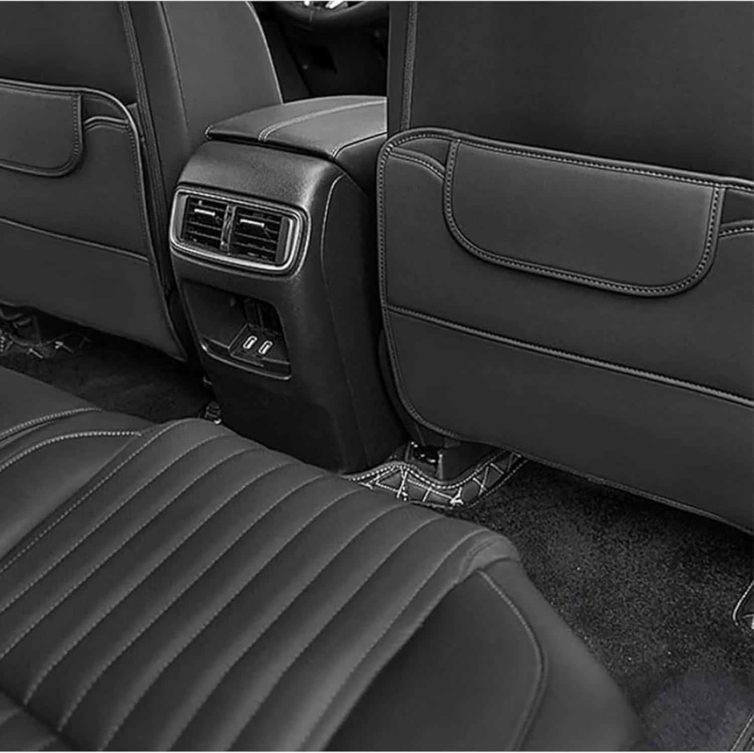 2 Pack Leather Kick Mats Back Seat Protectors for VW Touran 2003-2024, Waterproof Seat Back Cover Easy Clean Auto Interior Protection Accessories,Black