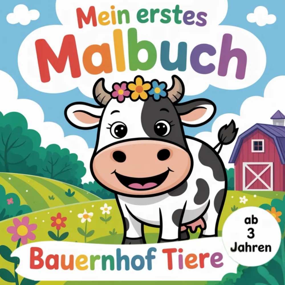 Mein erstes Malbuch: Bauernhof Tiere ab 3 Jahren: Extra dicke Linien, große Motive und einfache Formen: 30 süße Bauernhoftiere zum Ausmalen für Kinder ab 3 Jahren