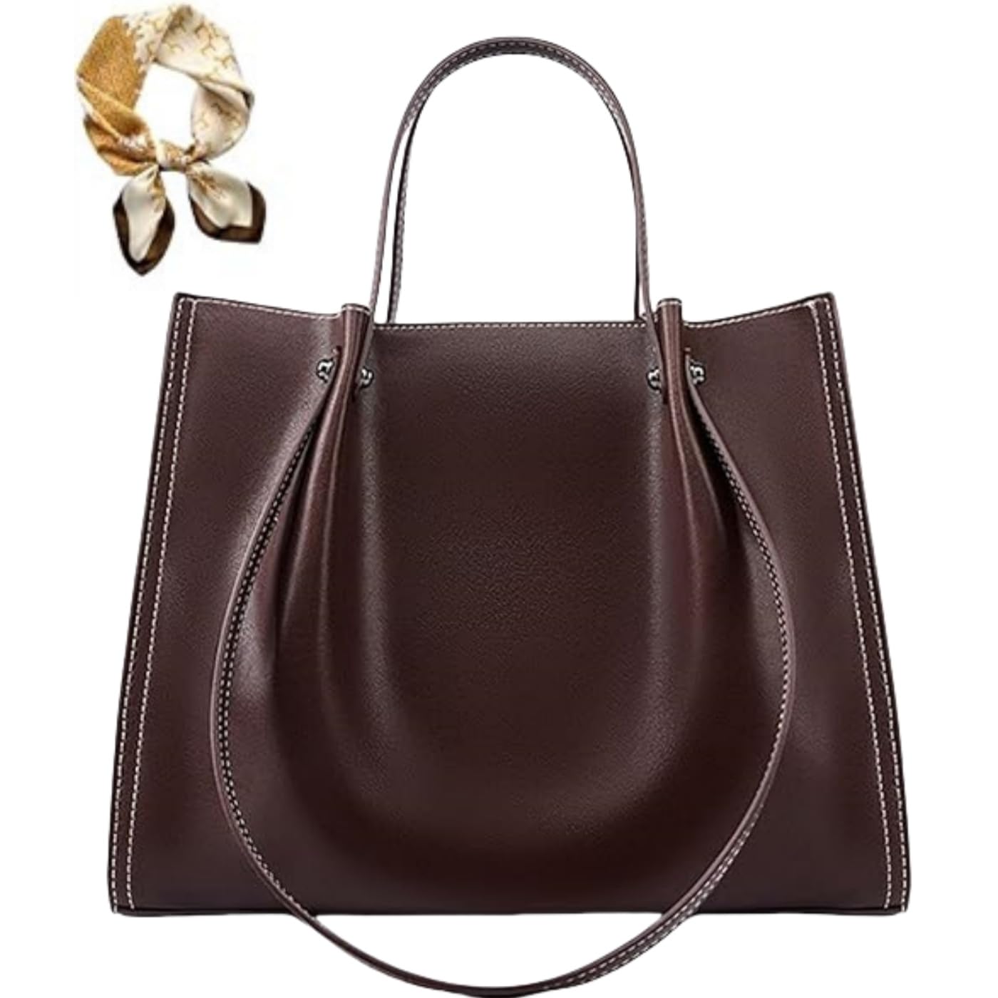 Genérico Women Leather Top Handle Tote Bag,Multi Pockets Large Capacity Shoulder Bag,Vintage Casual Underarm Satchel with Zipper