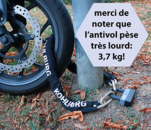 KOHLBURG-chaine-antivol-Massive-de-120cm-de-Longueur-12mm-depaisseur-avec-Classe-de-securite-superieure-1010-chaine-Cadenas-pour-Moto-velo-electrique-velo-de-Prestige-antivol-Moto-sur