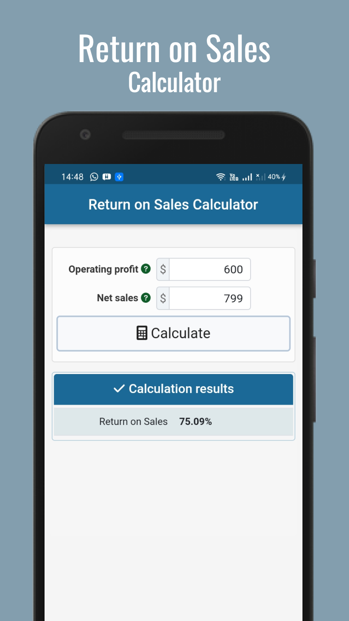 Return On Sales Calculator App on Amazon Appstore