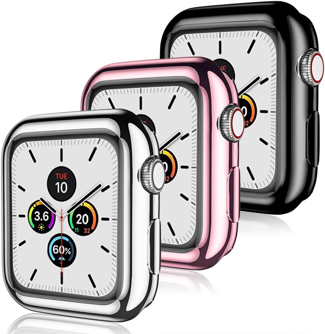 KOLEK Screen Protector Case Compatible with Apple Watch 38mm Series 3/2/1, 3-Pack Soft TPU All-Around HD Clear Protective Bumper Cover Cases for iWatch 38mm Series 3 2 1, Silver/Rose Pink/Black