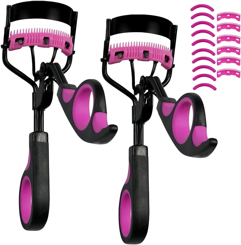 Curvador de cílios com pente IMMER LIEBEN, preto e roxo, pacote com 2, com pentes e almofadas de reposição
