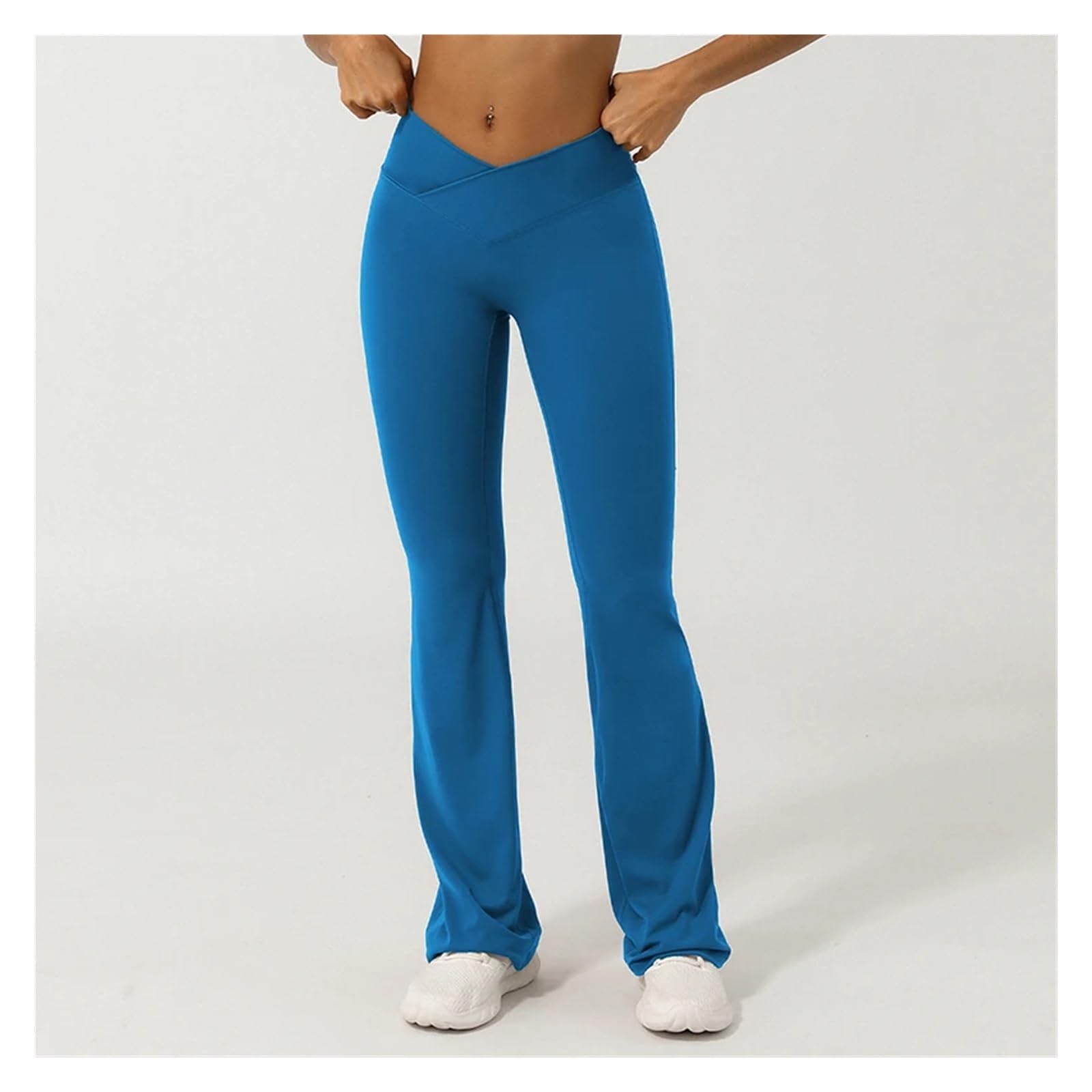 Leggings Acampanados Cruzados con Cintura en V for Mujer, Pantalones de Yoga Pierna Ancha, Leggings Deportivos Nailon elásticos for Entrenamiento para Yoga Fitness