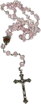 Glass Crystal Beads Rosary with Holy Soil Silver Crucifix Pink, Red, Green, Purple, Light Blue, Dark Blue, Black, Clear, Blue Pink
