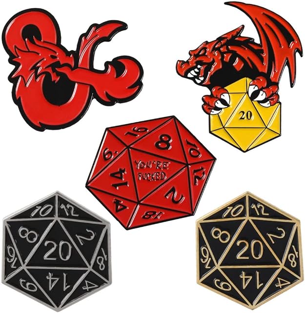 5PCS Cartoon 20 sided dice Dungeons and Dragons Enamel pins D20 DnD Game Brooches Bag Clothes Button Badge Jewelry Gift for Friends
