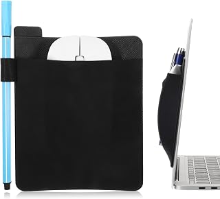 Aeaocvo Mouse Holder for Laptop, Portable Stick-On Mouse Pouch Reusable Adhesive Mice Pocket for Laptop, External USB Cable, Pen and More, Black