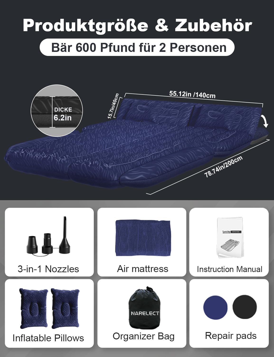 Auto Matratze: SUV Auto Luftmatratze, Auto Bett, Luftmatratze Auto Kofferraum, Doppelseitige Verdickte Beflockung Automatratzen Kofferraum, Auto Bett für Camping(Marine)