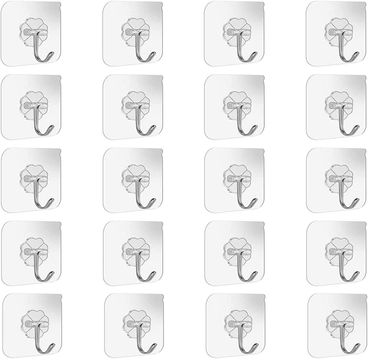 SKY-TOUCH 20pcs Adhesive Hooks Heavy Duty Wall Hooks 8Kg Max, Self Adhesive Hook For Home Kitchen and Bathroom