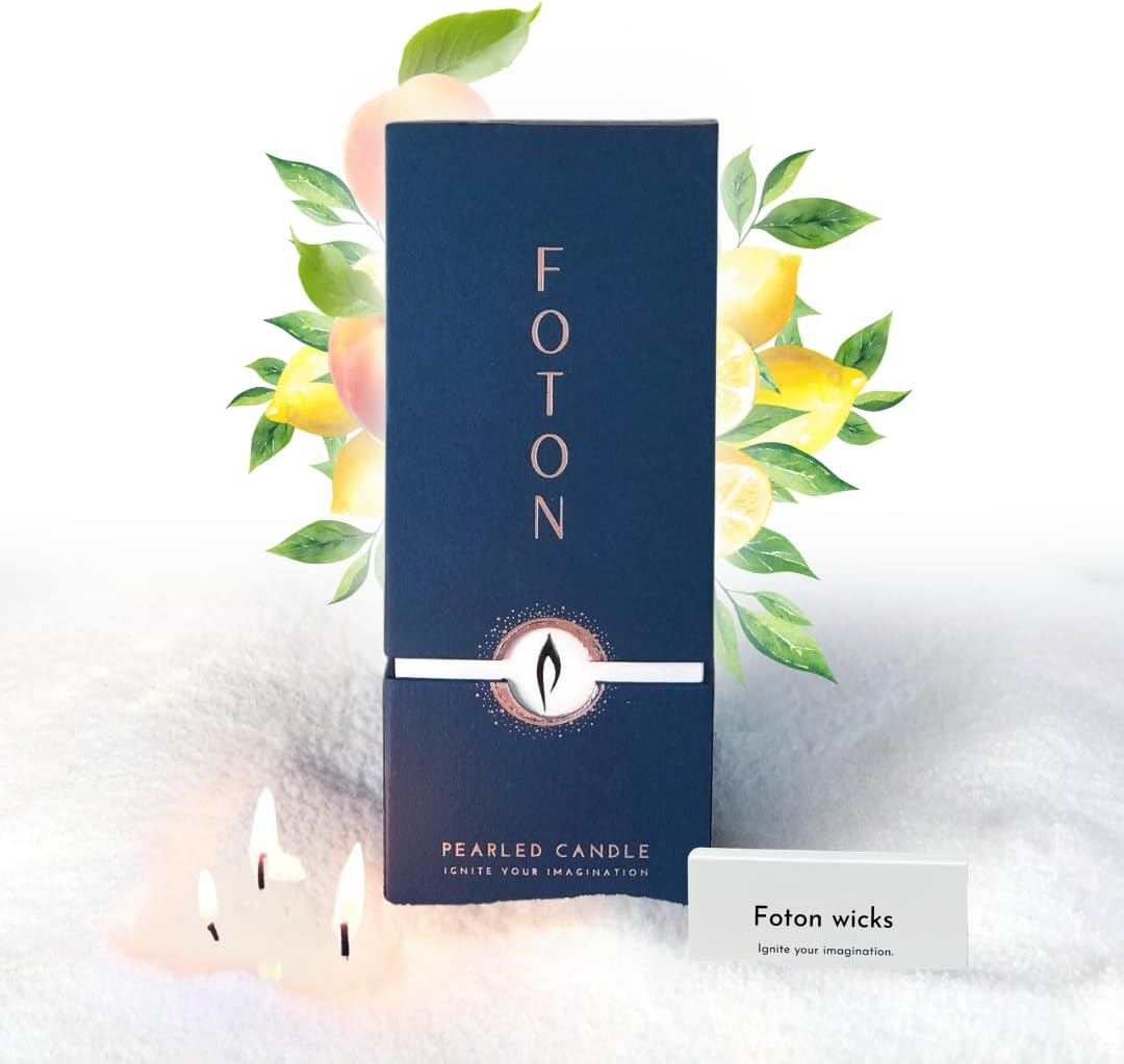Foton Pearled Candle 18 Oz - Sassy Citrus Scented Non Toxic Luxury Long Lasting Powder Candles up to 120 Hours - Refillable Candle Sand with 30 Wicks for Candle Making