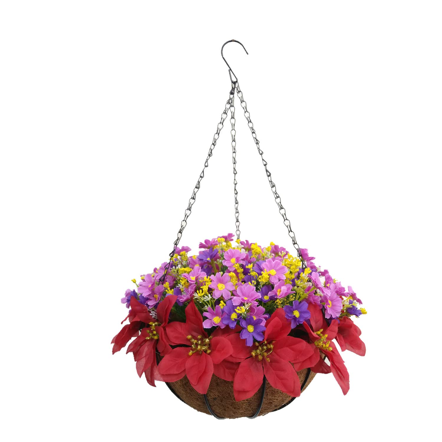 Amazon.de: Haus und im Freien DIY Kette hngender Korb Seide Schne  knstliche lila Gnseblmchenblumen und knstliche rote Weihnachtsstern-Weihnachtsblumen-Dekoration  (Medium Basket)